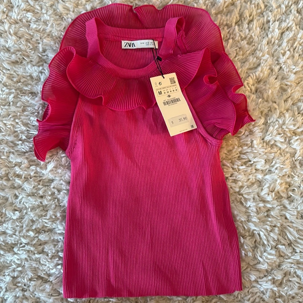 Bright Pink Ruffles Tank Medium Looks Like Xs Zara